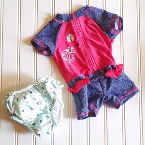Baby Rash Guard Swim Suit & Swim Diaper Sz 6 MO Body Suit Girls Swimming